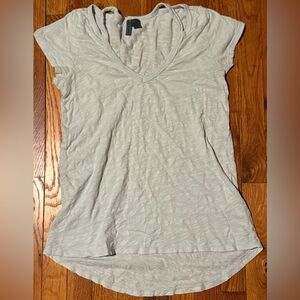 LEFT OF CENTER Cotton Slub V-Neck Tee Shirt XS Light Gray blue High-Low Hem USA